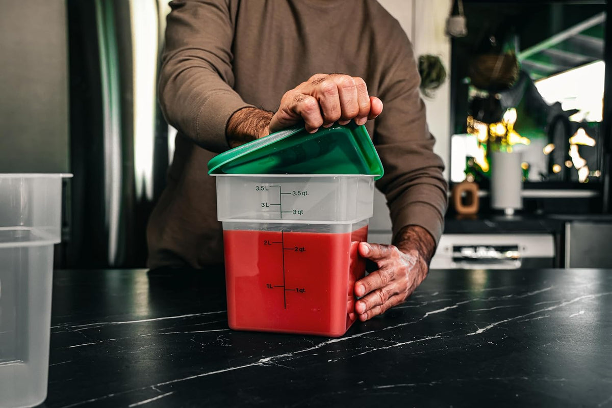 Food Storage Container with Lid (Microwave Safe and Bpa-Free) - 2 Pack - Classic Series Square with Green Lid - 4 QT (Quart) - Commercial Grade for Food Prep (Translucent)