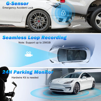 Dash Cam Front and Rear, 4K Full HD Dash Camera with Built-In Wifi GPS, Super Night Vision, WDR, 24H Parking Mode, 32GB Card Included