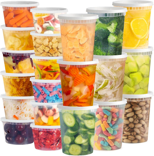 Deli Food Containers with Lids 48 Sets (16 & 32 Oz 24 Each) - Plastic Food Storage Containers - Clear Disposable Meal Prep Containers, BPA Free, Leakproof, Microwave and Freezer Safe
