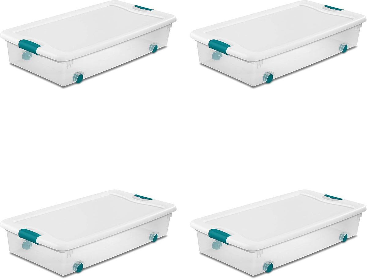 Wheeled Latching Box W/ Lids for Home & Office, 56 Quart, 4-Pack