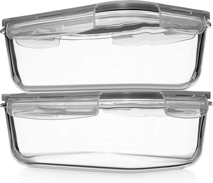 8 Cups/ 63 Oz 4 Piece (2 Containers + 2 Lids) Large Glass Food Storage/ Baking Containers with Locking Lids . Ideal for Storing Food, Vegetables or Fruits. BPA Free & Leak Proof -Microwave, Oven Safe