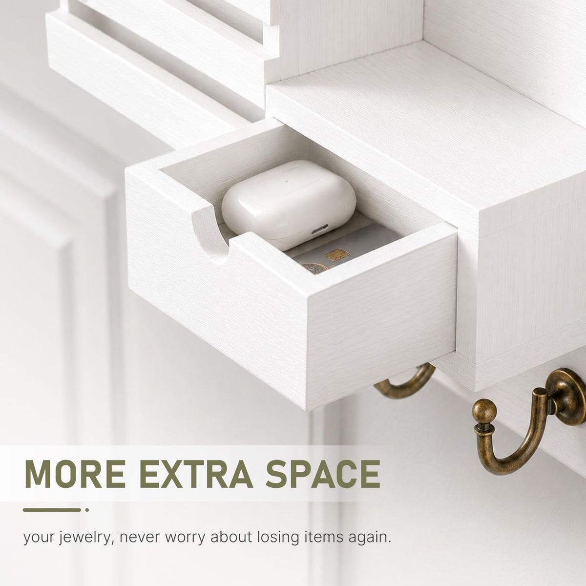Key and Mail Holder Wall Mount with Drawer and 6 Sturdy Hooks