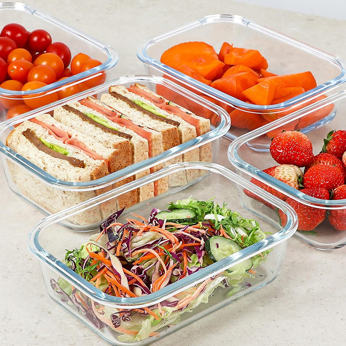30 Oz 5 Pack Glass Meal Prep Containers with Lids, Gray