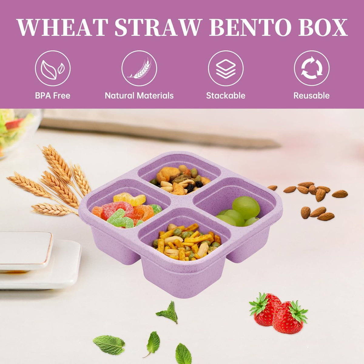 5 Pack 4-Compartment Divided Snack Box for Kids/Toddle/Adults