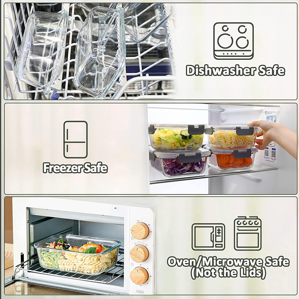 8 Pack,30 Oz Glass Food Storage Containers with Lids, Gray