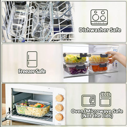 8 Pack,30 Oz Glass Food Storage Containers with Lids, Gray