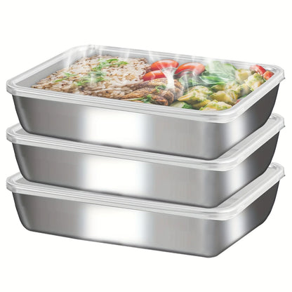 3pcs Stainless Steel Food Containers & Lunch Box, Leakproof Stackable Clear Lids, Kitchen Items and Accessories for Camping