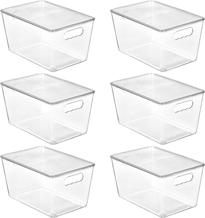6 Pack Clear Stackable Storage Bins with Lids and Handles, Large
