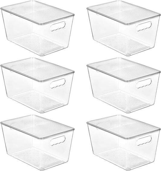 6 Pack Clear Stackable Storage Bins with Lids and Handles, Large