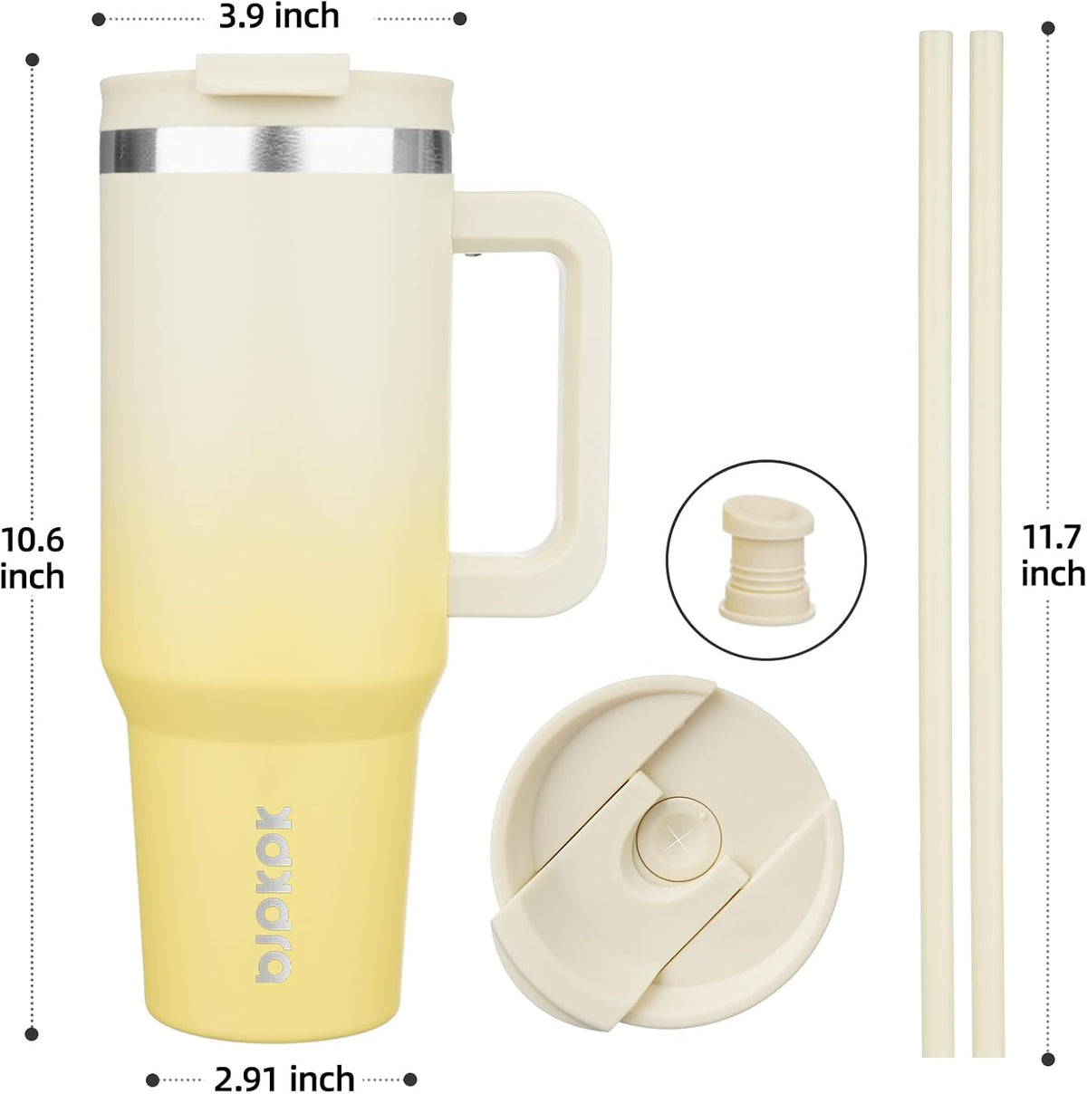 40 Oz Insulated Tumbler with Handle & Straw, Stainless Steel