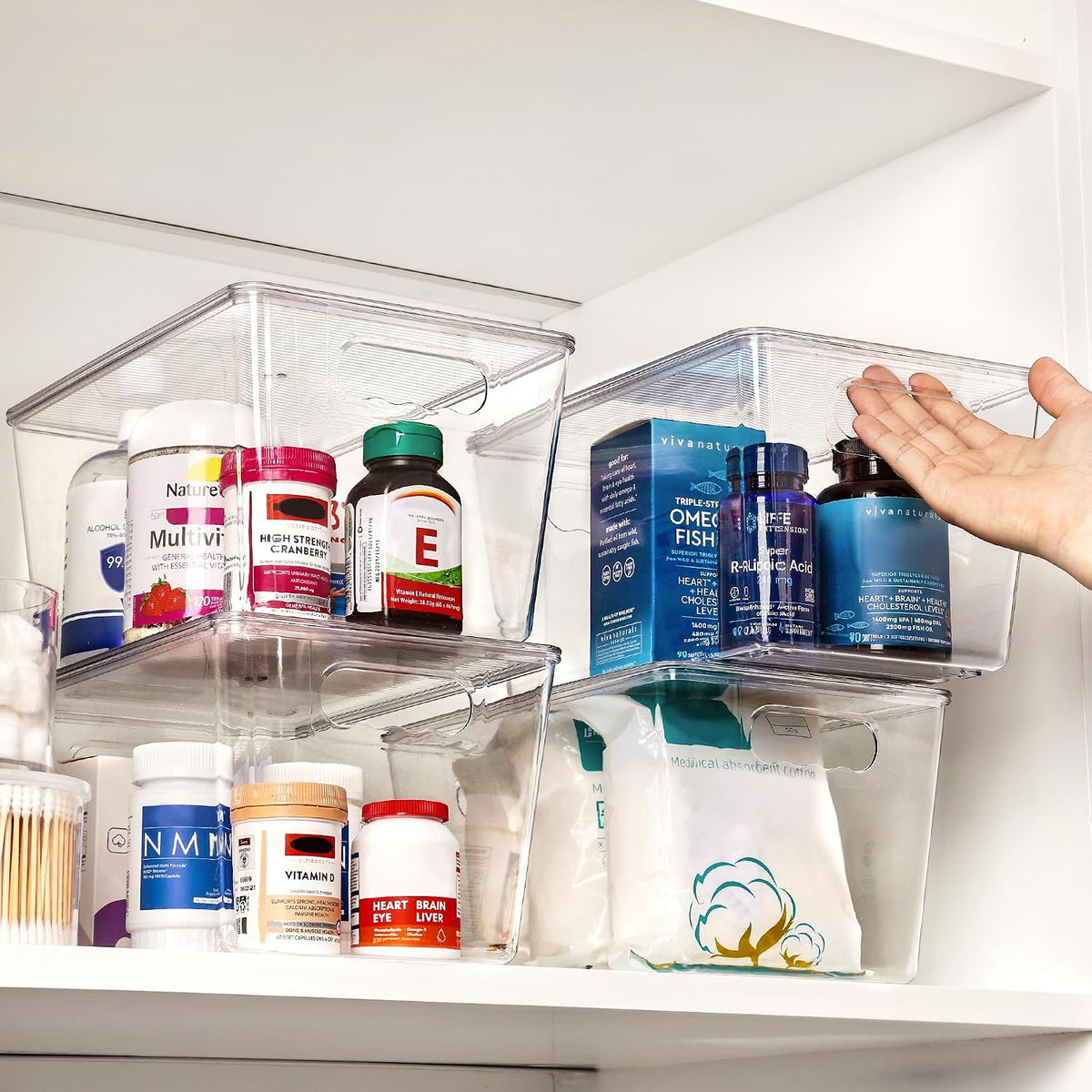 6 Pack Clear Stackable Storage Bins with Lids and Handles, Large