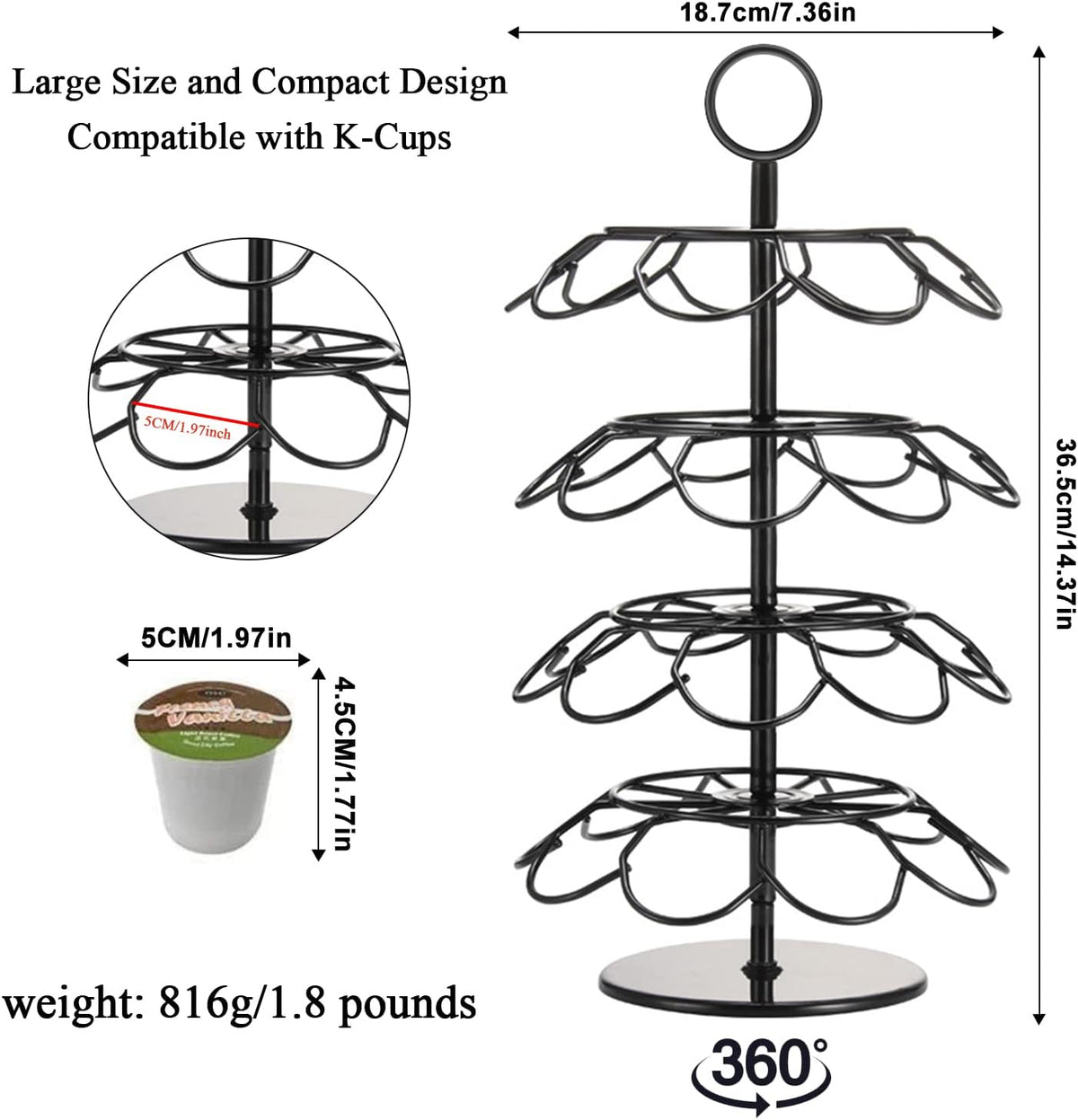 36-Capacity Coffee Pod Carousel Holder for K-Cup Pods
