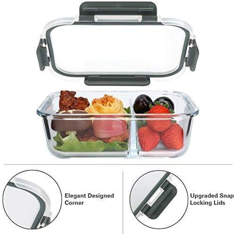 5 Pack,36 Oz, 2 Compartments Glass Meal Prep Containers with Lids