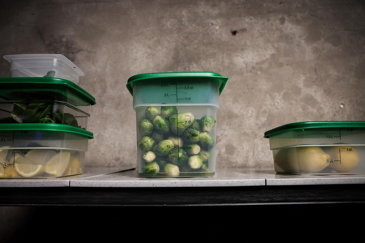 Food Storage Container with Lid (Microwave Safe and Bpa-Free) - 2 Pack - Classic Series Square with Green Lid - 4 QT (Quart) - Commercial Grade for Food Prep (Translucent)