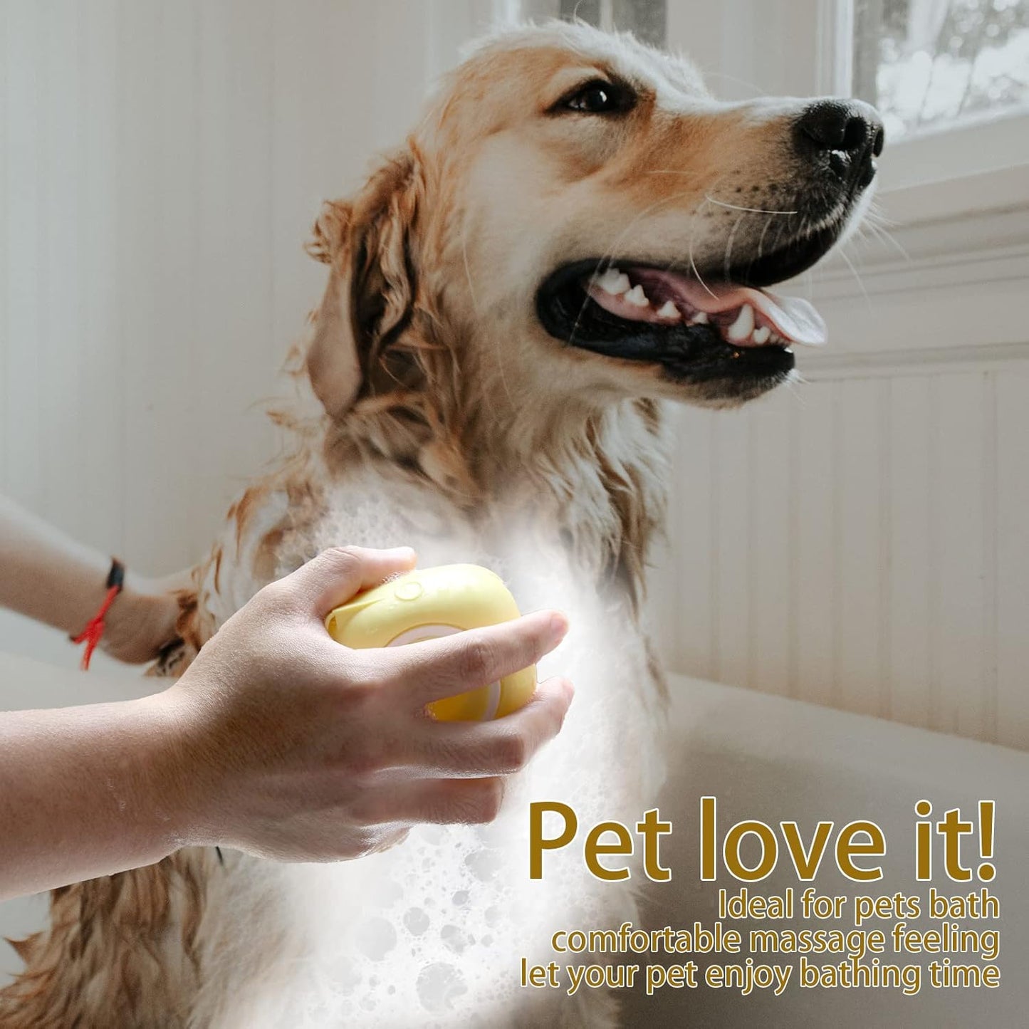 Pet Bath Brush Dog Baths Brush Shampoo Dispenser Soft Silicone Dog Bathing Brushes Dogs Shampoo Brushes Scrubbers for Cats and Dogs Shower Brush Grooming (Yellow)