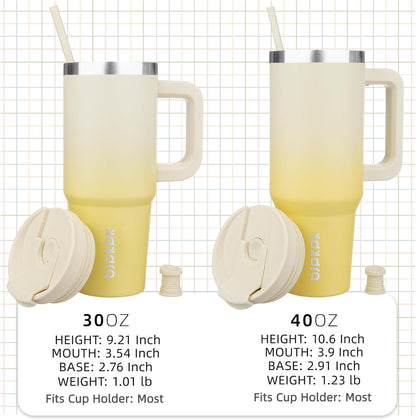 40 Oz Insulated Tumbler with Handle & Straw, Stainless Steel