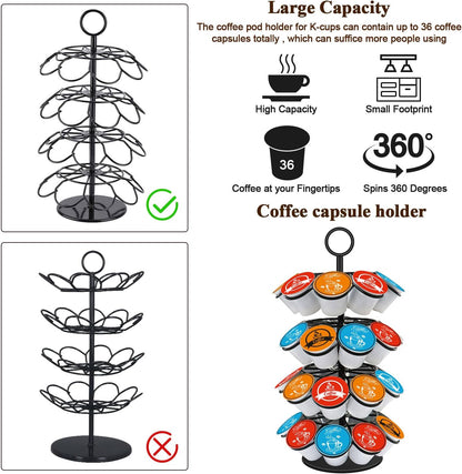 36-Capacity Coffee Pod Carousel Holder for K-Cup Pods