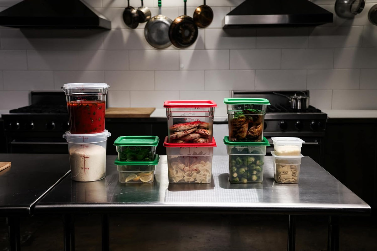 Food Storage Container with Lid (Microwave Safe and Bpa-Free) - 2 Pack - Classic Series Square with Green Lid - 4 QT (Quart) - Commercial Grade for Food Prep (Translucent)