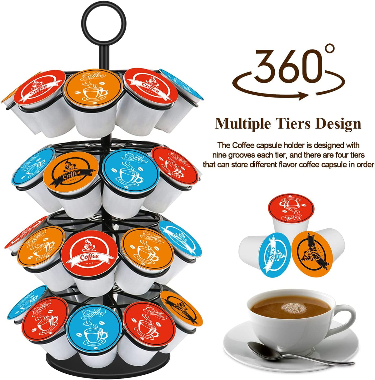 36-Capacity Coffee Pod Carousel Holder for K-Cup Pods