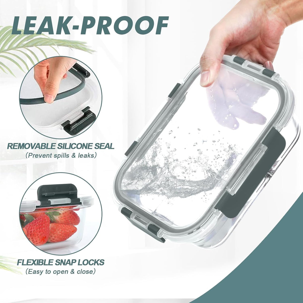 30 Oz 5 Pack Glass Meal Prep Containers with Lids, Gray