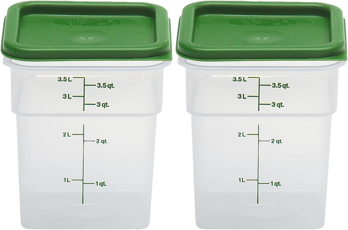 Food Storage Container with Lid (Microwave Safe and Bpa-Free) - 2 Pack - Classic Series Square with Green Lid - 4 QT (Quart) - Commercial Grade for Food Prep (Translucent)