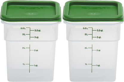 Food Storage Container with Lid (Microwave Safe and Bpa-Free) - 2 Pack - Classic Series Square with Green Lid - 4 QT (Quart) - Commercial Grade for Food Prep (Translucent)