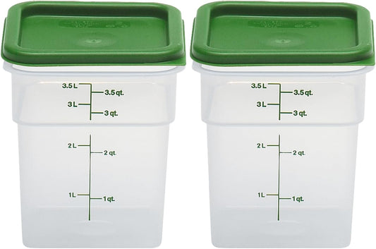 Food Storage Container with Lid (Microwave Safe and Bpa-Free) - 2 Pack - Classic Series Square with Green Lid - 4 QT (Quart) - Commercial Grade for Food Prep (Translucent)