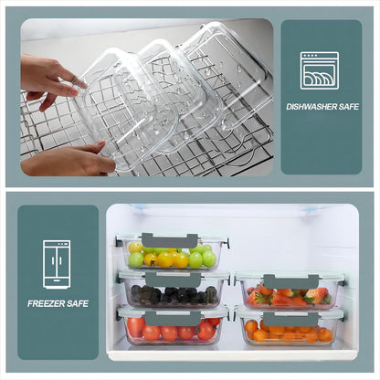 30 Oz 5 Pack Glass Meal Prep Containers with Lids, Gray