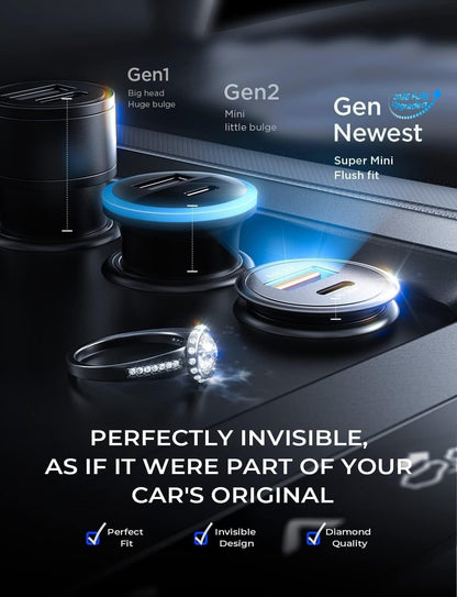 67.5W [Mini&Metal] Cigarette Lighter Adapter Car Charger USB C Fast Charging, PD&QC Cigarette Lighter USB Charger 12V Outlet Plug Socket for Iphone 17 16 15 14 Pro Max, Samsung S26 S25