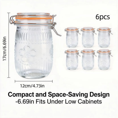 Wide Mouth Mason Jars 32 oz 6 Pack Airtight Glass Canister for Kitchen Pantry Coffee Sugar Beans Flour Snacks