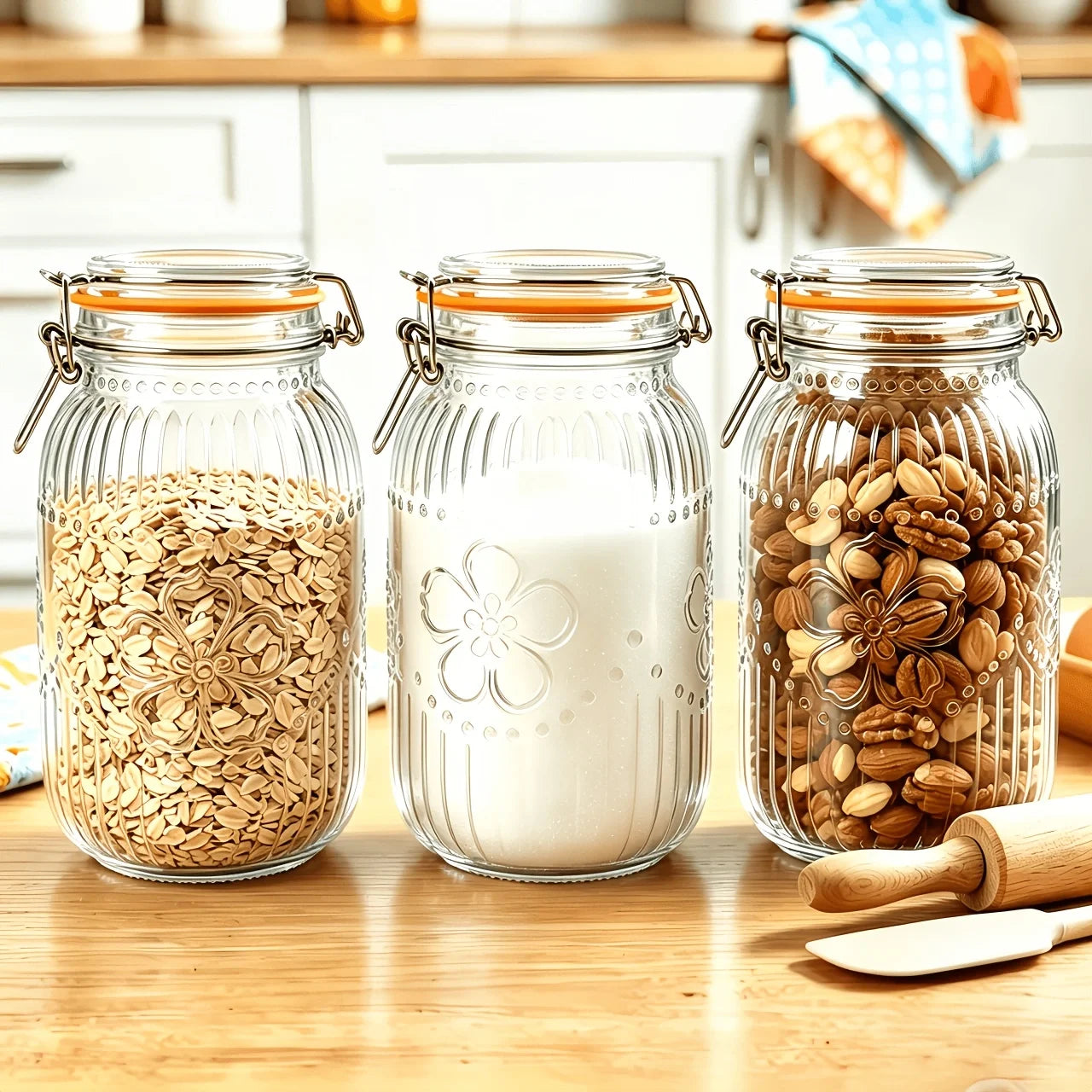 Wide Mouth Mason Jars 32 oz 6 Pack Airtight Glass Canister for Kitchen Pantry Coffee Sugar Beans Flour Snacks