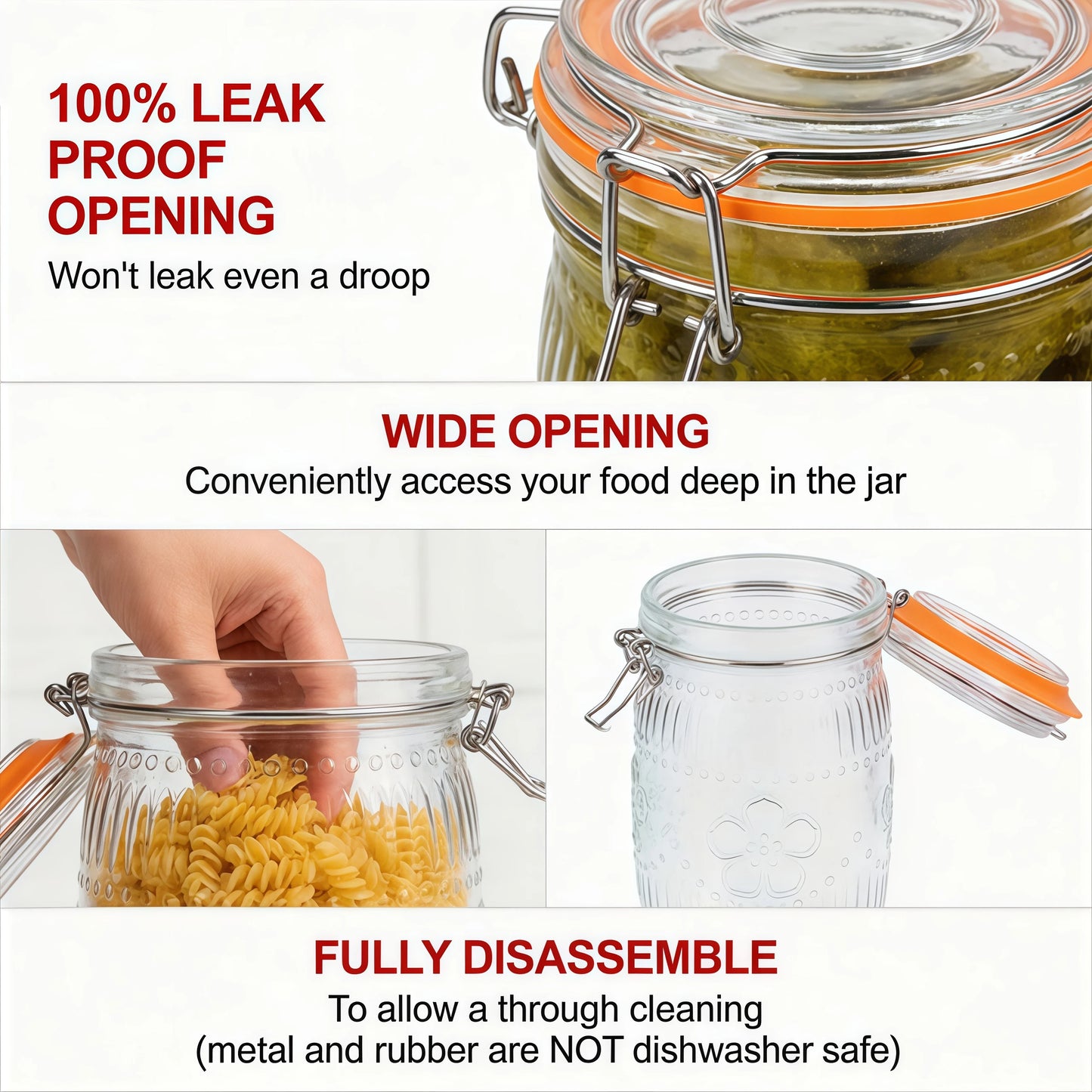 Wide Mouth Mason Jars 32 oz 6 Pack Airtight Glass Canister for Kitchen Pantry Coffee Sugar Beans Flour Snacks