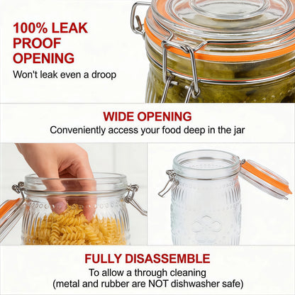 Wide Mouth Mason Jars 32 oz 6 Pack Airtight Glass Canister for Kitchen Pantry Coffee Sugar Beans Flour Snacks