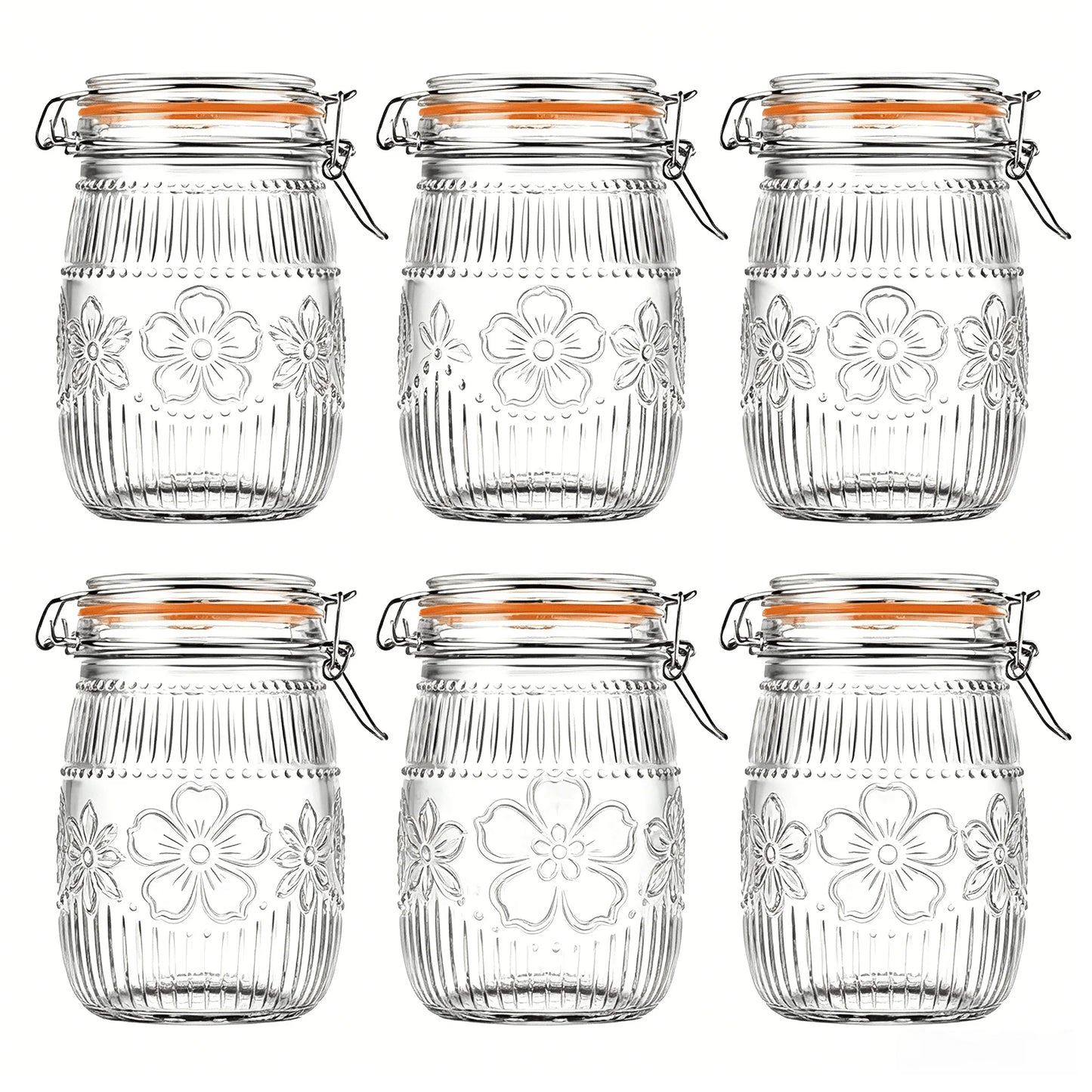 Wide Mouth Mason Jars 32 oz 6 Pack Airtight Glass Canister for Kitchen Pantry Coffee Sugar Beans Flour Snacks