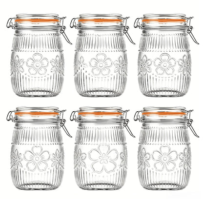 Wide Mouth Mason Jars 32 oz 6 Pack Airtight Glass Canister for Kitchen Pantry Coffee Sugar Beans Flour Snacks