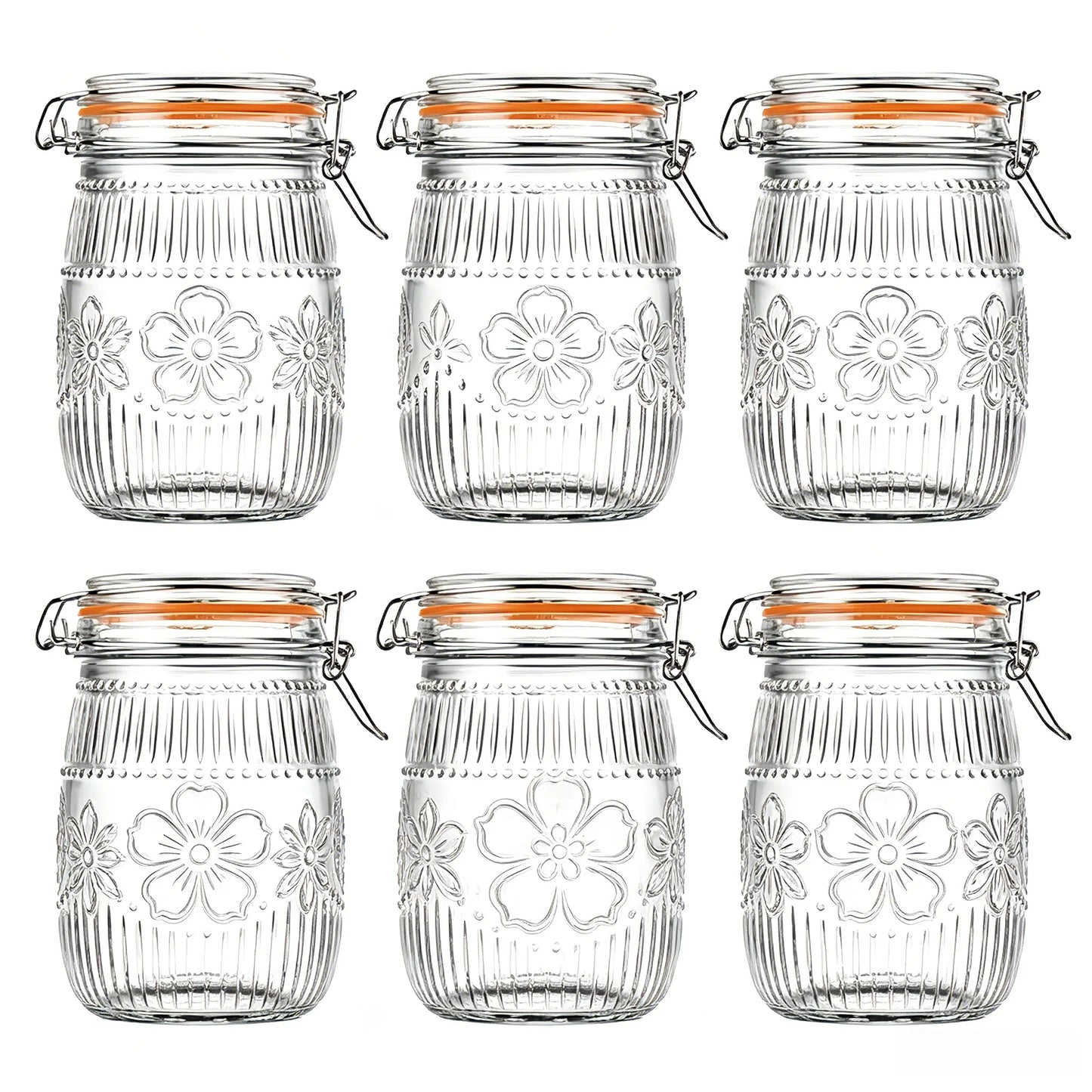 Wide Mouth Mason Jars 32 oz 6 Pack Airtight Glass Canister for Kitchen Pantry Coffee Sugar Beans Flour Snacks