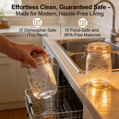 Wide Mouth Mason Jars 32 oz 6 Pack Airtight Glass Canister for Kitchen Pantry Coffee Sugar Beans Flour Snacks