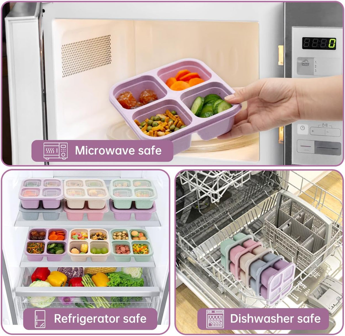 5 Pack 4-Compartment Divided Snack Box for Kids/Toddle/Adults