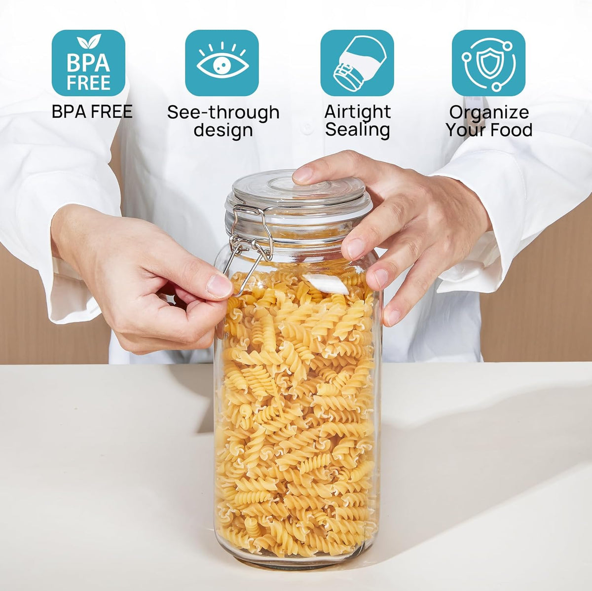 78Oz Glass Food Storage Jars with Airtight Clamp Lids, 3 Pack