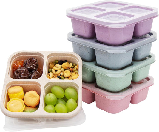 5 Pack 4-Compartment Divided Snack Box for Kids/Toddle/Adults