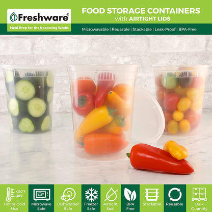 Food Storage Containers [24 Set] 32 Oz Plastic Deli Containers with Lids, Slime, Soup, Meal Prep Containers | BPA Free | Stackable | Leakproof | Microwave/Dishwasher/Freezer Safe