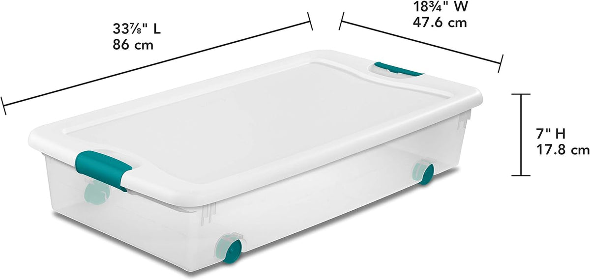 Wheeled Latching Box W/ Lids for Home & Office, 56 Quart, 4-Pack