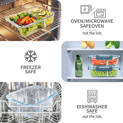 10 Packs 30Oz Glass Meal Prep Containers 2 Compartments,Glass Food Storage Containers with Lids,Airtight Lunch Bento Boxes,Microwave,Oven,Freezer and Dishwasher Safe