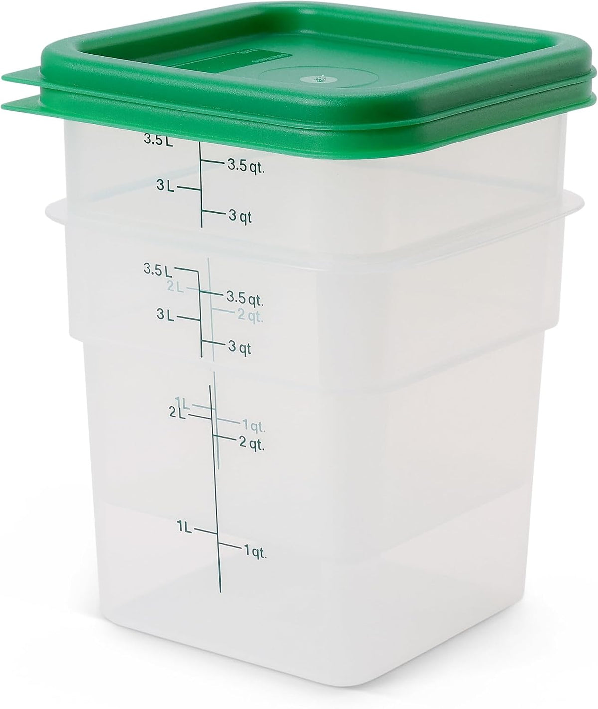 Food Storage Container with Lid (Microwave Safe and Bpa-Free) - 2 Pack - Classic Series Square with Green Lid - 4 QT (Quart) - Commercial Grade for Food Prep (Translucent)