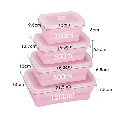 4PS Collapsible Food Storage Containers with Lids & Vent,, Kitchen Stacking Silicone Collapsible Meal Prep Container Set for