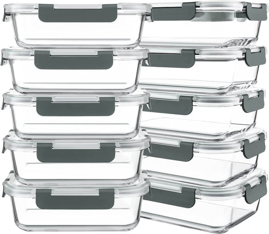 10 Packs 30 Oz Glass Meal Prep Containers with Lids