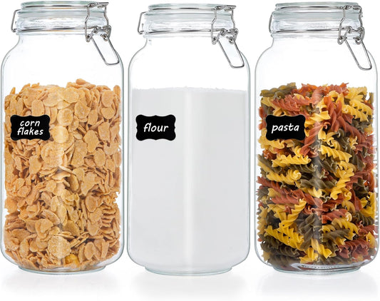 78Oz Glass Food Storage Jars with Airtight Clamp Lids, 3 Pack