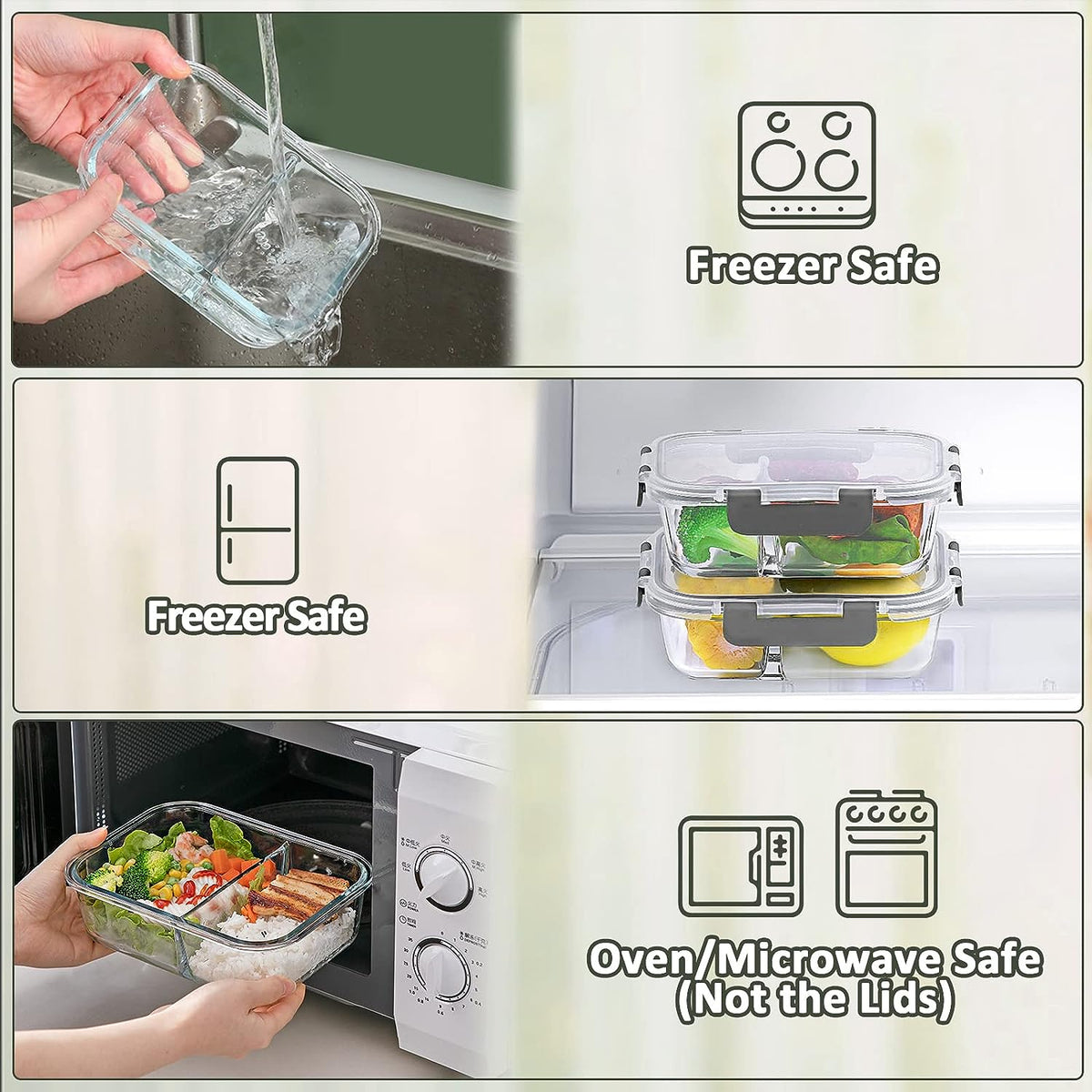 5 Pack,36 Oz, 2 Compartments Glass Meal Prep Containers with Lids
