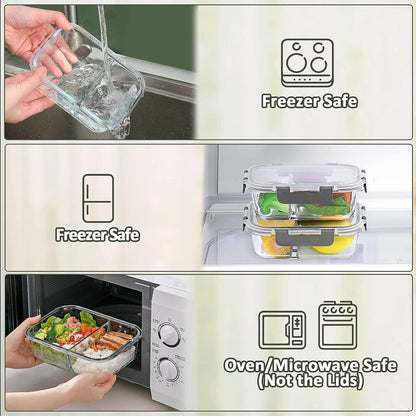 5 Pack,36 Oz, 2 Compartments Glass Meal Prep Containers with Lids