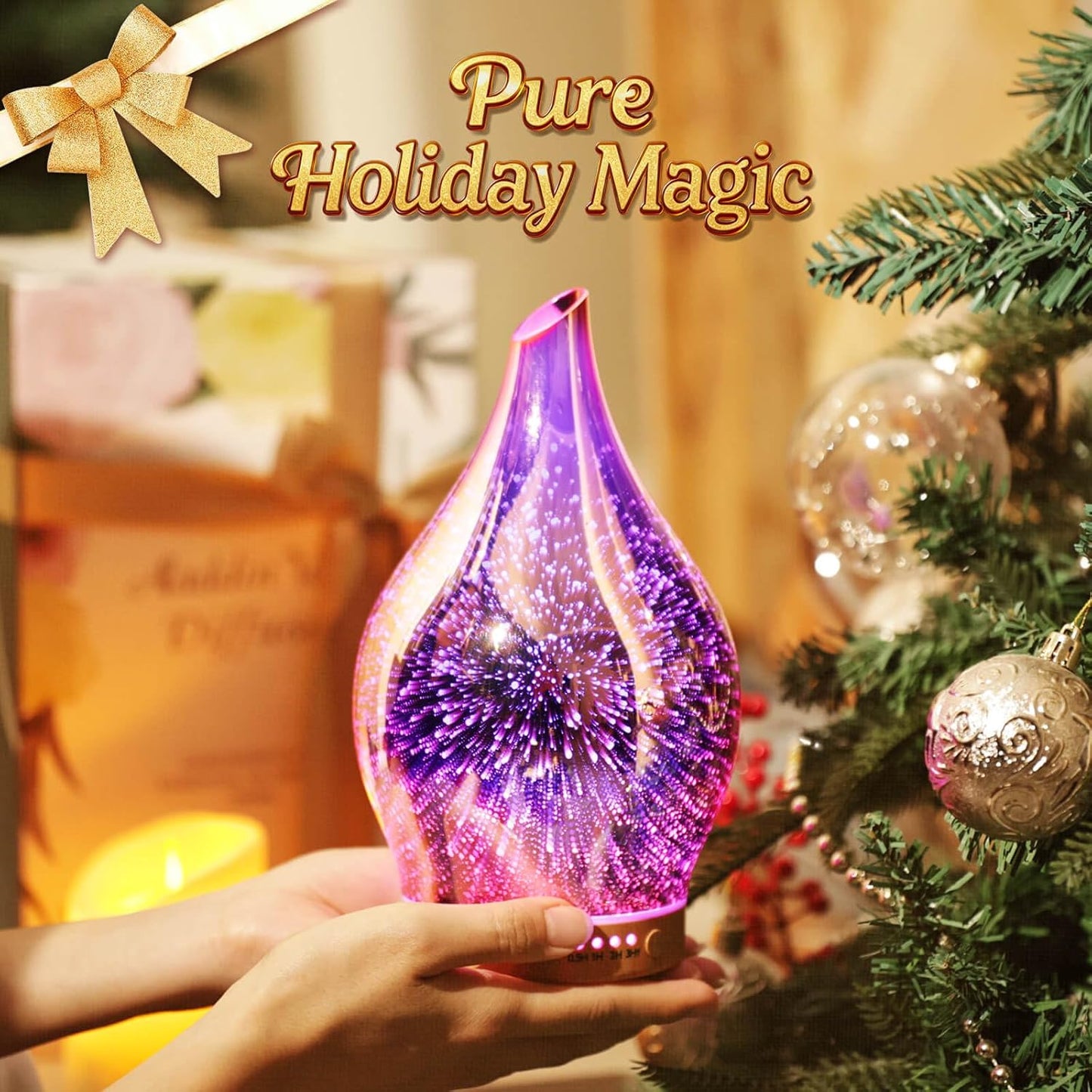 Essential Oil Diffuser 3D Firework Glass Aromatherapy Ultrasonic Humidifier Rose Gold, Auto Shut-Off, Timer Setting, BPA Free, Aroma Decoration for Home, Office, Gym, Spa, Premium Gift 150Ml